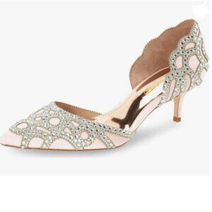 XYD Light Pink Elegant Pointed Toe D'Orsay Kitten Heel Rhinestone Studs Pump